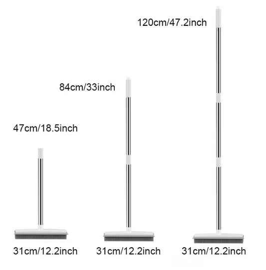 2 in 1Rubber Broom Carpet Rake with Squeegee Long Handle for Pet Hair Fur Remover Broom Fluff Carpet Hardwood Floor No Scratch